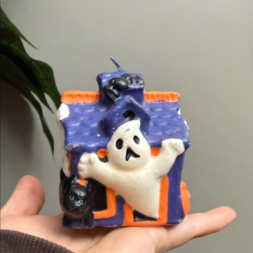 Vintage 1990s WAX Hallow Haunted House Candle Halloween Ghost Pumpkin Cat